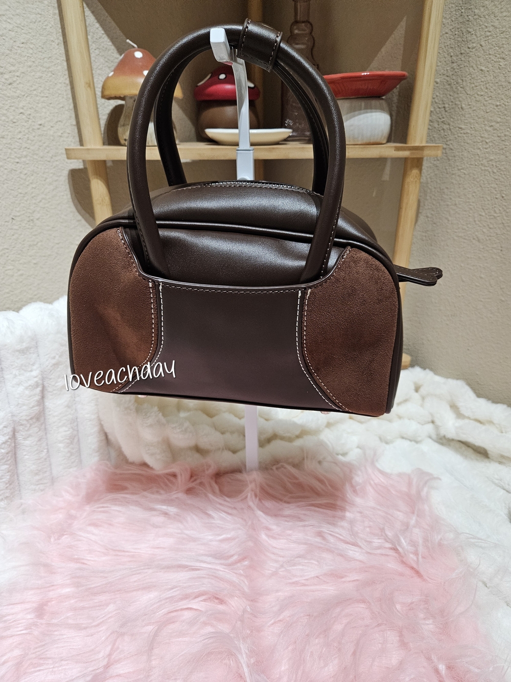 Lovevook♡Brown Duo-Texture Top Handle Bag